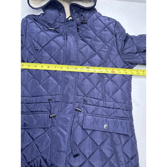 French Connection women's hooded longline quilted parka in navy blue Size S - Picture 6 of 7
